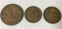 1924 French Coins 1 Franc & 50 Cents x2