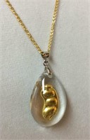 Gold Foil Peas In A Pod Pendant & Chain