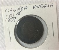 1859 Canada Victoria One Cent Coin