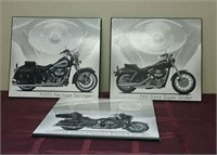3 Harley Davidson Portrait On Wood 12''x11''