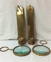 Antique Magnifying Brass Candle Holder Sconces