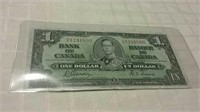 1937 Canada One Dollar Note Gordon & Towers