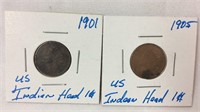 1901 & 1905 UNITED STATES One Cent Indian Head