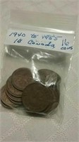 1940 to 1955 Canada One Cent Coins (16)