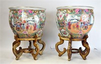 Pair Chinese Fish Bowls w Stands