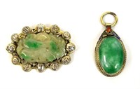 Chinese Silver-Mounted Jadeite Pendant and Pin