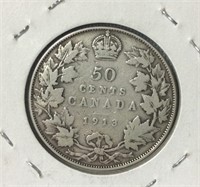 1913 CANADA Silver Fifty Cent Coin