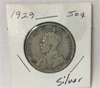 1929 CANADA Silver Fifty Cent Coin