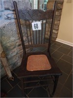 OLD WOODEN CANE BOTTOM CHAIR