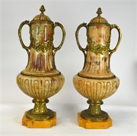 Pr European Marble Vases/Urns
