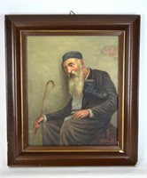 Oil Painting on Board Old Jewish Man Signed