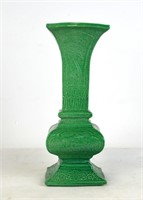 Chinese Green Glazed Carved Square Beaker Vase