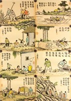 Feng, Zikai. Eight Pcs of Chinese Paintings