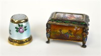 Two Enamel Silver Miniatures (Box & Thimble)