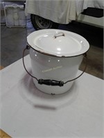 White enamel chamber pail with lid