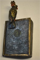 Antique Bronze Cockatoo Book Sculpture