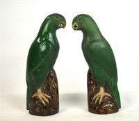Pair Chinese Green Glazed Parrots