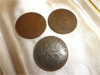 COINS - LOT OF 3 BRITISH OVERSIZE PENNIES 1916=35