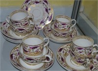 Early 19th century part teaset in puce & gold