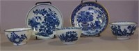 Three Worcester & 2 Caughley C18th tea bowls