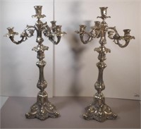 Pair of European silver 3 branch candelabra