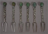 Six Chinese silver pickle forks