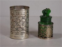 Two sterling silver perfume bottle sleeves