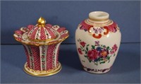 19th century hand painted porcelain lidded inkwell