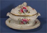 19th century porcelain sauce tureen & stand