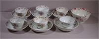 Six New Hall type porcelain tea bowls & saucers