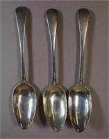 Three George I Britannia silver dessert spoons