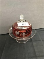 Cranberry Etched to Clear Butter Dish