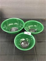 3 Green Pyrex Mixing Bowls