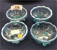 4 Blue Opalescent  Berry Bowls