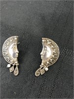 Sterling & Marcasite Half Moon Earrings