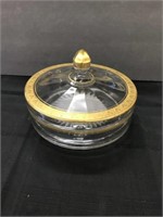 Gold Trim Glass Covered Dish