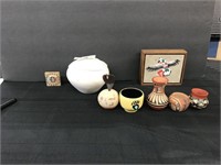Lot Of Native American Pottery & Sand Art