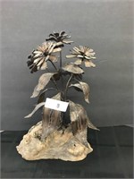 Metal  Floral Sculpture on Driftwood