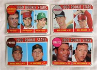 1969 Topps #567, #576, #592, #597 (Rookie Stars)