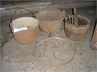 3 - Small Cast Iron Pots & Pulley