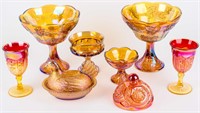 Indiana Marigold Carnival Glass Vases Bowls +