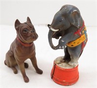 Vtg. Cast Iron Elephant & Bull Terrier Dog Banks