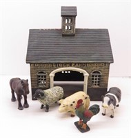 Heavy Cast Iron Toy Barn w/ Cast Iron Farm Animals