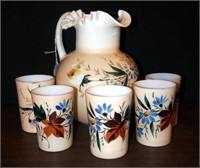 Early Fenton? Hand Painted Pitcher With Glasses