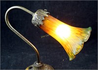 Vintage Art Nouveau Colored Glass Tulip Desk Lamp
