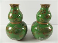 Pr Japanese Kutani Double Gourd Vases Phoenix