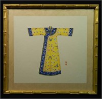 20th C Chinese W/C Silk Robe Signed Peng Wei?