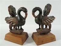 Middle Eastern Pair Wood Polychrome Birds Stands