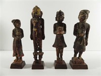 Asian Tibet 4 Polychrome Wood Sculpture Figures