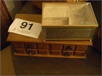Sm. Wooden jewelry box - glass & brass box
